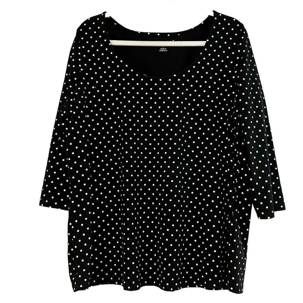 Jessica London Polka Dot Blouse Quarter Sleeve Boat Neck Size L (18-20)